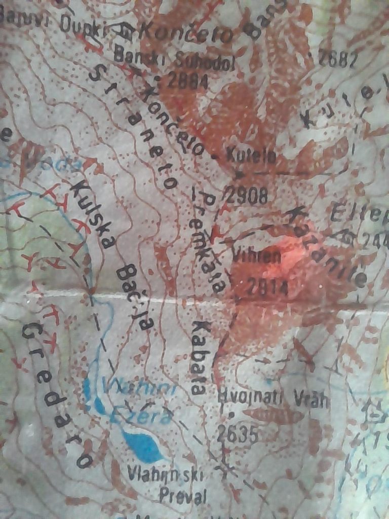 Карта Пирин, Върхове